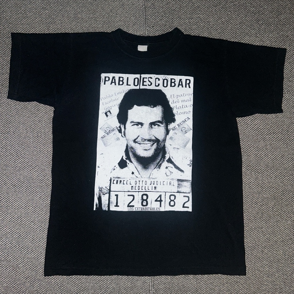 90s Pablo Escobar Mugshot Black Graphic T-Shirt
